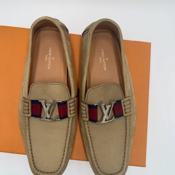 Louis Vuitton Men’s LV Initials Leather Loafers – Beige w/ Web Strap (Size 9) - Picture 3 of 8